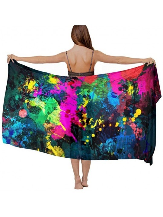 Cover-Ups Women's Swimwear Cover Ups- Summer Vacation Beach Sarong Soft Shawl Wrap - Paint Splatter Dark - C319C4LDL3L $23.61