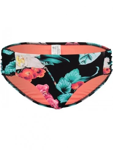 Tankinis Women's Ruched Side Retro Medium Coverage Bikini Bottom Swimsuit - Island Vibe Black - CA12O7N10G1 $64.10