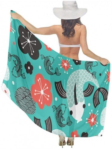 Cover-Ups Women's Swimwear Cover Ups- Summer Vacation Beach Sarong Soft Shawl Wrap - Sushi Fish Flowers - C919C4KCMCC $45.23