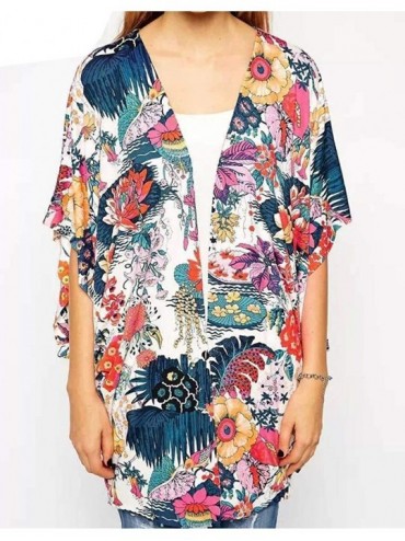Cover-Ups Women's Cardigan-Sheer Kimono Loose Summer Floral Print Cover Ups - Type 6 - CM18I2SYQZI $15.48