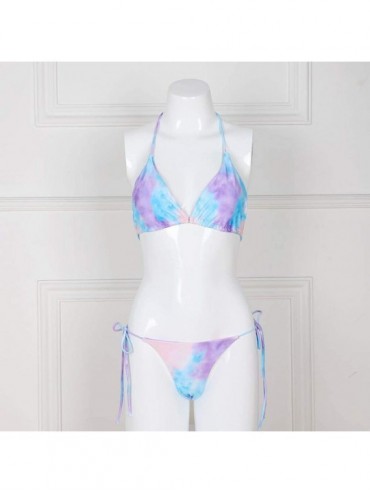 Sets Women's Triangle Swimsuit Summer Two Pieces Bathsuit String Bikini Set - Pink - CR19C9WQAR7 $15.16