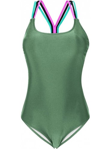 Sets Women's Strap Swimsuits Scoop Neck One Piece High Leg Cut Beach Swimwear Tummy Control Bathing SST - Green - CQ196OTXGY0...