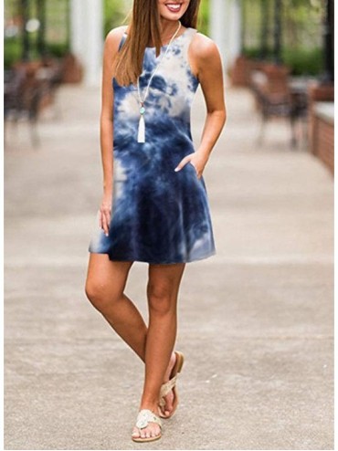 Cover-Ups Womens Cute Tie Dye Tank Dress Summer Sleeveless V Neck Sundresses for Women Casual with Pockets - Color3 - CE19077...