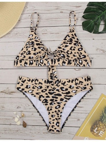 Sets Women's Cheetah Bikini Set High Cut Adjustable Tie Bathing Suit Cutout Two Piece Swimsuit Swimwear Yellow Leopard - CE19...