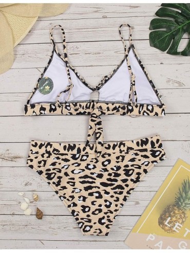 Sets Women's Cheetah Bikini Set High Cut Adjustable Tie Bathing Suit Cutout Two Piece Swimsuit Swimwear Yellow Leopard - CE19...