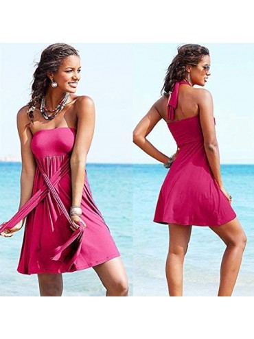 Cover-Ups Women Halter Strapless Dress Summer Swimsuit Cover Up Mini Elastic Tube Dress - Rose Red - CU18RKYONYD $23.26