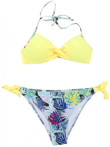 Tankinis Swimsuits for Womens- Cross Bandage Bikini Set Push-Up Brazilian Swimwear Beachwear Swimsuit - B-yellow - CJ18MH6AL2...