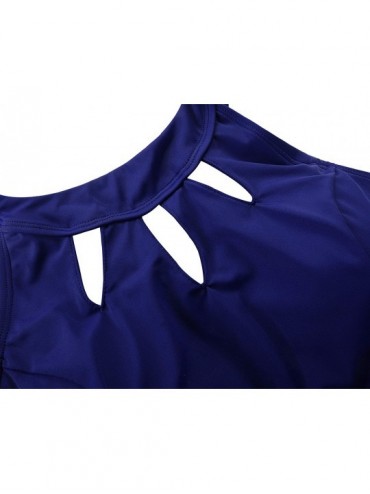 Tops Women's Halter High Neck Tankini Top Key Hole Bathing Suit - Navy Blue - CR18IHZ54T7 $29.44