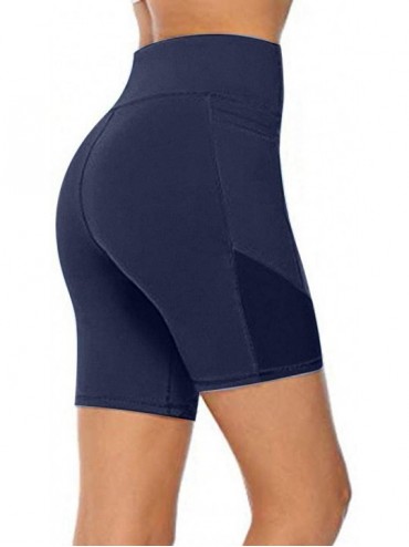 One-Pieces Women's Yoga Shorts High Waist Stretch Athletic Workout Shorts with Pocket Skinny Quick Dry Short Yoga Pants Dark ...