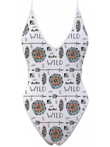 One-Pieces Women's One-Piece High Waisted Thong Swimsuit African Deep V Neck Monokini Bathing Suit - Pattern8 - CL18R7QTUCQ $...
