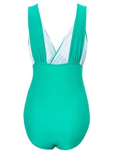 One-Pieces Women's One Piece V-Neckline Ruched Monokini Solid Swimwear Tummy Control Bathing Suit Large Size M-4XL - Green - ...