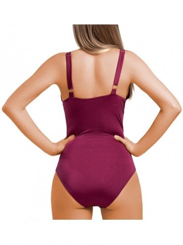 One-Pieces Women's One Piece Swimsuits Ruffle Front Swimwear Slimming Bathing Suit - Wine Red-31 - C718SEO05RK $22.98