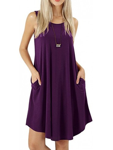 Cover-Ups Women's Holiday Summer Casual Solid Color Sleeveless Dress Party Beach Dress Dress - A6-purple - CO195HST0KT $10.81
