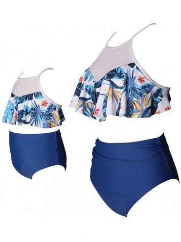 Sets Women's Swimsuit Family Matching Mom Girls Bathing Suit Mommy and Me Swimwear Bikini Set - Blue a - CT1962M39KR $9.55