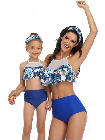 Sets Women's Swimsuit Family Matching Mom Girls Bathing Suit Mommy and Me Swimwear Bikini Set - Blue a - CT1962M39KR $9.55