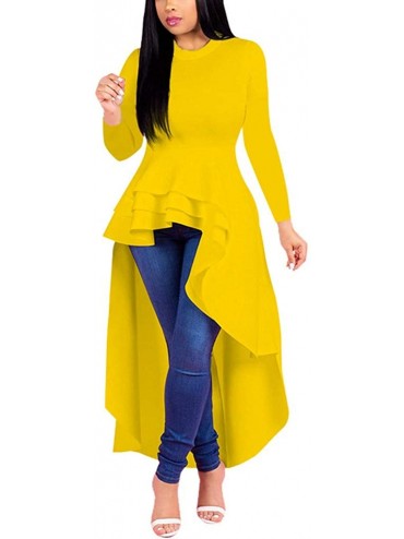 Cover-Ups Women Short Sleeve High Low Peplum Dress Bodycon Casual Party Club Dress - 7253yellow - C418WCLTRLT $51.93
