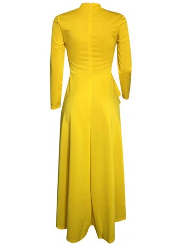 Cover-Ups Women Short Sleeve High Low Peplum Dress Bodycon Casual Party Club Dress - 7253yellow - C418WCLTRLT $27.65