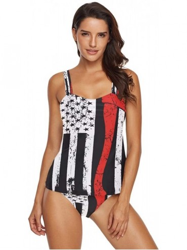 Sets Women 2-Pieces Bikini Sets Star Flag Halter Swimsuits Swimwear Beachwear - American Flag Firefighter - CS18USYN5Z6 $55.81