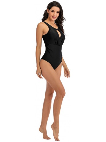 One-Pieces Women's High Neck One Piece Swimsuit Monokini Tummy Control Bathing Suit - Black - CU1949G3O7T $16.37