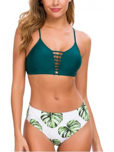 Sets Women Two Pieces Swimsuit High Waisted Floral Print Bottom Spaghetti Strap Halter Top Lace Up Bikini Set - Hunterbr Flow...