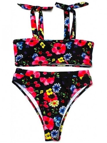Sets Tie Bikinis High Waisted Shoulder Knot Bikini Set Padded for Women - Redbloom - CC18UY08X45 $34.96