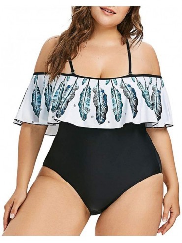 Tankinis Womens Sexy One Piece Padded Swimwear Plus Size Feather Swimsuit Bikini Tankini Sets - Blue - CL195AR54OU $42.68
