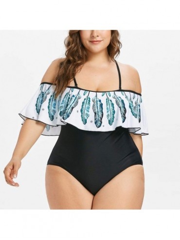 Tankinis Womens Sexy One Piece Padded Swimwear Plus Size Feather Swimsuit Bikini Tankini Sets - Blue - CL195AR54OU $17.64