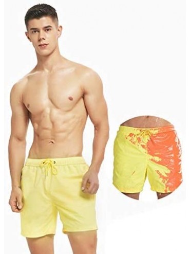 Trunks Men's Color Changing Beach Pants Swimming Trunks | Magical Change Color Quick Drying Beach Shorts - Yellow to Orange -...
