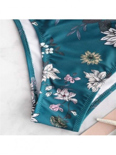Sets Women's Floral Printed Bandage Vintage Swimsuit Two Piece Bikini Padded Bathing Suits Swimwear Suit Set - L-blue - CV195...