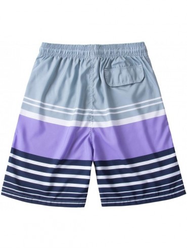 Board Shorts Mens Swim Trunks Long- Quick Dry Mens Boardshorts- 9 Inches Inseam Mens Bathing Suits with Mesh Lining - Stripes...