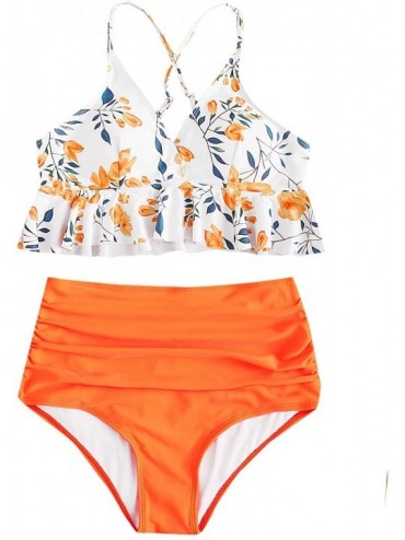 Sets Women's Sexy Bathing Suit Floral Print Cross Back Bikini Set Swimsuits - Orange-4 - C419324HMO7 $32.30