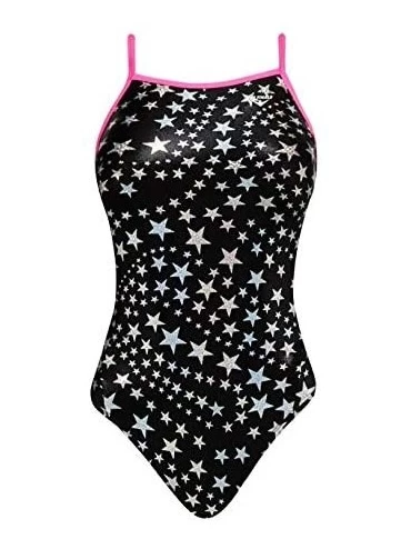 Racing Women's Wing Back Star Bright Foil Swimsuit - Black - C012F7EXH6T $66.23