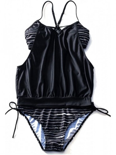 Sets Women Two Piece Blouson Sporty Tankini with Bikini Bottom Swimsuit - C2189TNGDLN $19.47