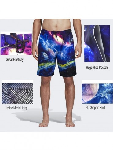 Trunks Men's Swim Trunks Bathing Shorts with 3D Print Deisgn Quick Dry Boards with Mesh Lining About Knee - Blue Planet - CY1...