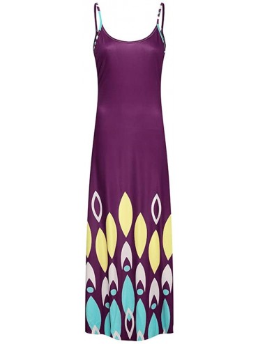 Cover-Ups Women's Stripe Bodycon Sleeveless Party Tunic Long Maxi Dress - 02-purple - C8190EIHANC $26.09