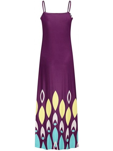 Cover-Ups Women's Stripe Bodycon Sleeveless Party Tunic Long Maxi Dress - 02-purple - C8190EIHANC $26.09