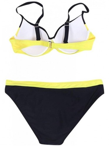 Sets New Womens Solid Padded Push up 2 Piece Bikini Sets Tankini Top Triangle Swimsuit T Back V Style Bottom - C yellow - C81...
