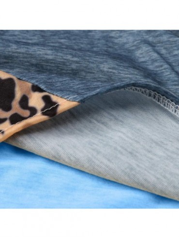 Bottoms Women's Patchwork Long Mini Dress Plus Size Loose Leopard Sleeve O-Neck - B-blue - CD18X5DTY2O $17.45