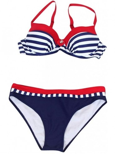 Tankinis New Womens Solid Padded Push up 2 Piece Bikini Sets Tankini Top Triangle Swimsuit T Back V Style Bottom - C dark Blu...