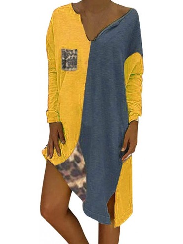 Bottoms Women's Patchwork Long Mini Dress Plus Size Loose Leopard Sleeve O-Neck - B-yellow - C318X7HQH24 $29.66