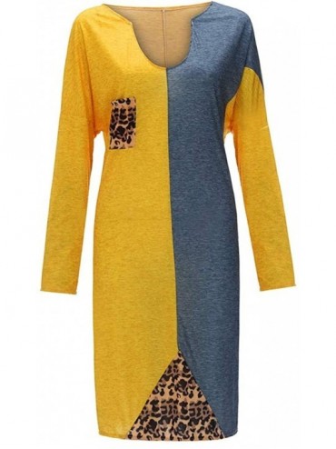 Bottoms Women's Patchwork Long Mini Dress Plus Size Loose Leopard Sleeve O-Neck - B-yellow - C318X7HQH24 $13.84
