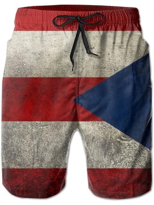 Board Shorts Men Fashion Swim Trunks Quick Dry Bathing Suits Board Shorts with Pocket - American Retro Puerto Rican Flag - C4...