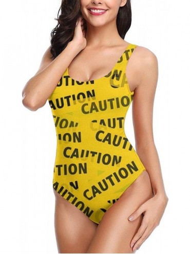 Racing Caution Tape Women's One Piece Swimwear High Cut Low Back Bathing Suit Soft Cup - White - CF18SQUKL5O $24.46