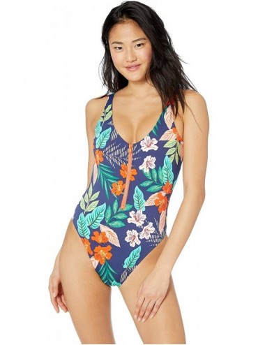 One-Pieces Women's High Leg One Piece Swimsuit - Navy//Hibiscus Jungle - C918I3MOWN0 $54.85