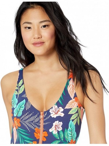 One-Pieces Women's High Leg One Piece Swimsuit - Navy//Hibiscus Jungle - C918I3MOWN0 $37.06