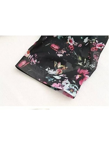 Cover-Ups Women's Floral Chiffon Kimono Cardigan Summer Blouse Swimsuit Beach Cover up - Black - CA18DQWKC4Q $19.25