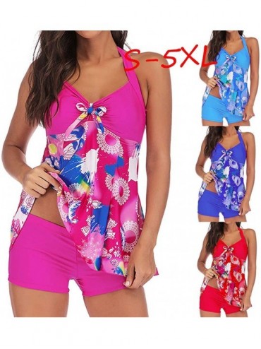 One-Pieces New in Women's One Piece Plus Size Flower Printing Halter Neck Swimsuit Boyshort Swimdress Cover Up Bathing Suit -...