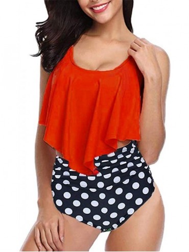 Tankinis Women Plus Size Two Piece Sexy Backless Halter Floral Swimwear Set Beachwear - F-red - CZ18Q4KA3XC $30.81