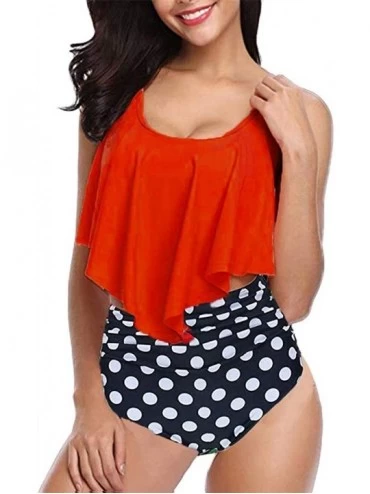 Tankinis Women Plus Size Two Piece Sexy Backless Halter Floral Swimwear Set Beachwear - F-red - CZ18Q4KA3XC $30.81
