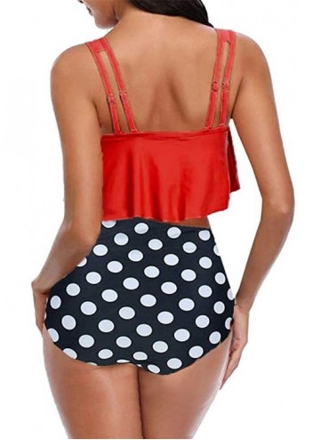 Tankinis Women Plus Size Two Piece Sexy Backless Halter Floral Swimwear Set Beachwear - F-red - CZ18Q4KA3XC $12.00
